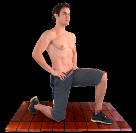 Hombre flexionando su pierna mientras pone su rodilla en piso