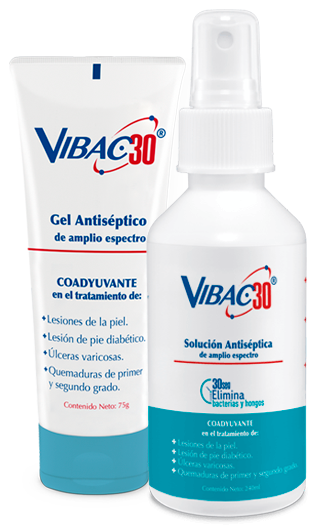 Imagen de la solución y gel antiséptico Vibac30.
